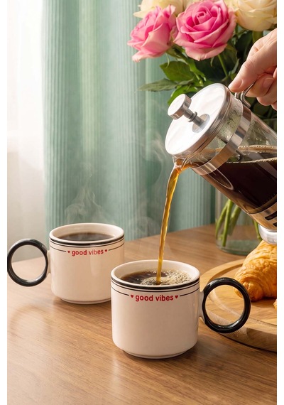 Siyah Good Vibes Stackable Halka Kulplu Fincan 2 Adet Çok Renkli
