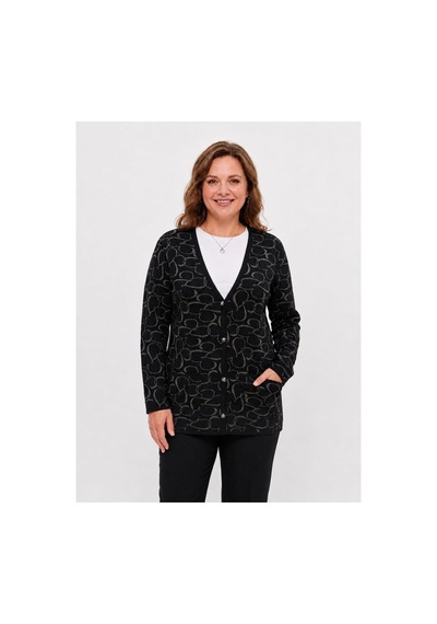 Onno Style Women Kalp Desenli Klasik Triko Düğmeli Ceket Siyah
