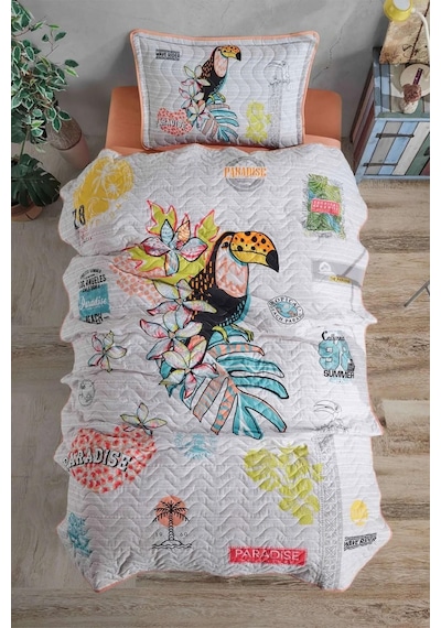 Clasy Ranforce Yatak Örtüsü Tek Kişilik Paradise V1 Somon