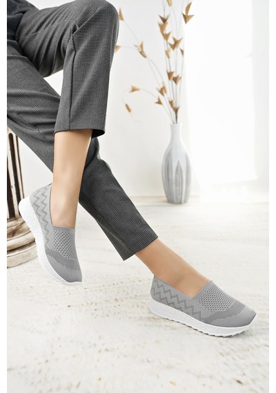 Nesilshoes Nesil Shoes Aky 055 Koyu Gri Triko Yazlık Kadın Ayakkabı