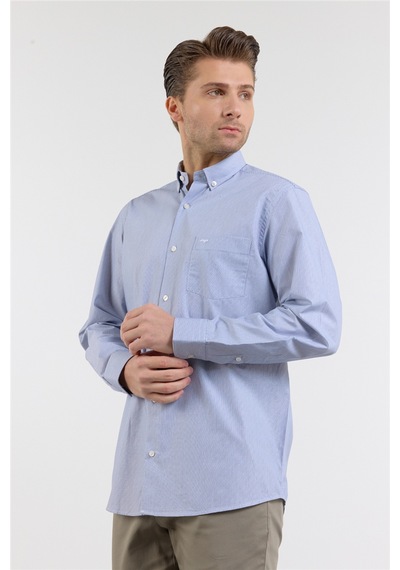 İmza Beyaz - Lacivert Düğmeli Yaka Uzun Kol Cepli Comfort Fit Pamuk Gömlek 1004260172 2XL İmza Beyaz - Lacivert Düğmeli Yaka Uzun Kol Cepli Comfort Fit Pamuk Gömlek 1004260172 2XL