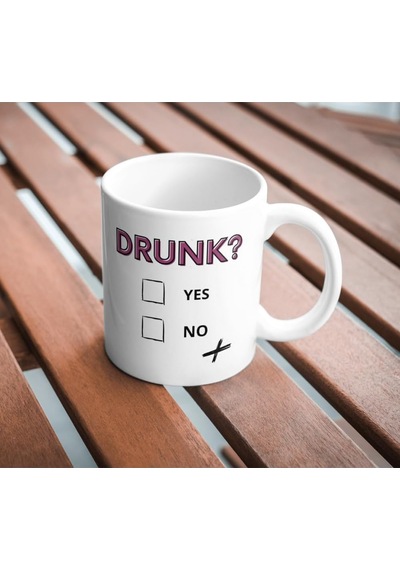 Drunk Yes Or No Komik Baskılı Kupa Bardak Hediyelik Çay Kahve Kupası Coffee Mug Beyaz - Çok Renkli