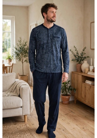 Angbutik Çift Kaplan 8200 Uzun Kol Erkek Patlı Pijama Takımı Lacivert
