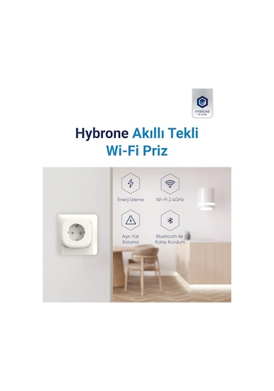 Hybrone Akım Korumalı Wi-fi Akıllı Priz, 2li Set, 16 Amper, Enerji İzleme, Çocuk Kilidi, Uygulama İle Uzaktan Kontrol