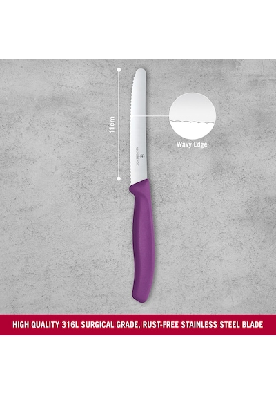 Swiss Classic 11cm Tırtıklı Domates Bıçağı, Mor