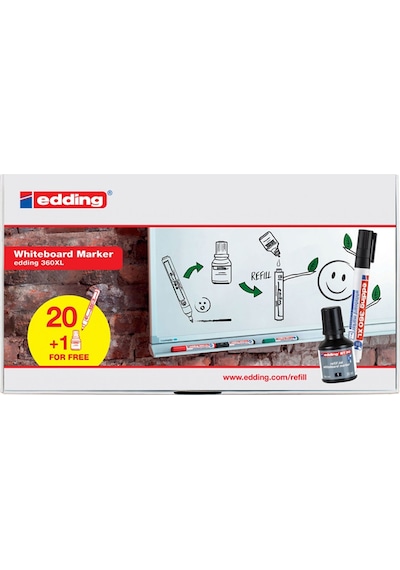 Edding 20 Adet 360xl Beyaz Tahta Kalemi + 1 Adet Mürekkep Siyah