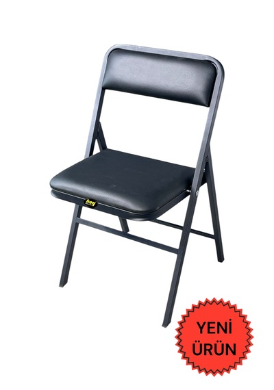 Hey Katlanır Kamp Sandalyesi Piknik Sandalyesi Siyah Deri Siyah