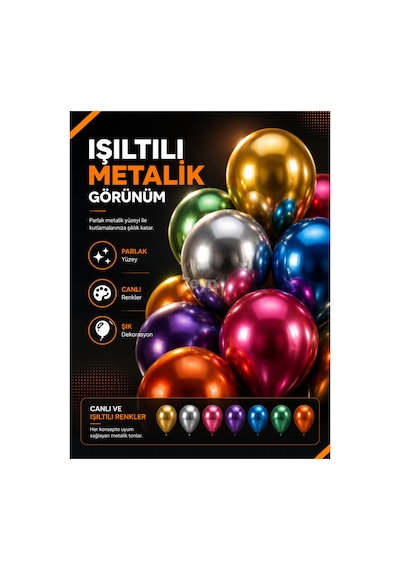 Metalik Balon 100'lü Kavanoz Paket Parlak Renkli Parti Süs Balonu Doğum Günü, Yılbaşı, Baby Shower Ve Organizasyon Balonu Beyaz