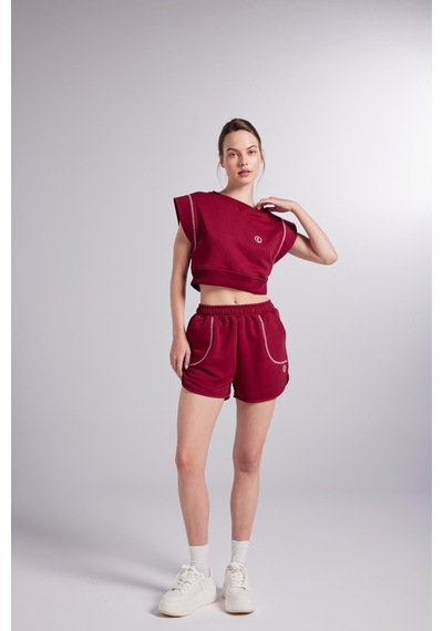 Holly Lolly Crop Kesim Kontrast Dikişli Rhode Tshirt Bordo