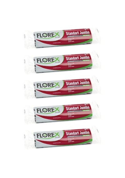 Florex Standart Jumbo Boy Çöp Torbası 80x110 Cm 10'lu Rulo Siyah 5 Rulo (50 Adet)