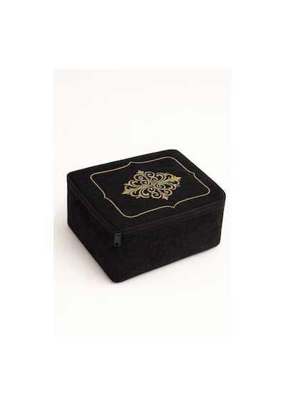 Laura Kadife Gold Nakışlı Hurç Küçük Boy 30x35x15 Cm Söz Çeyizlik Nişan Düğün Gelin Bohçası Siyah