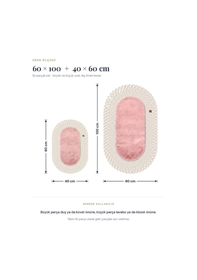 Banyo Paspası Takımı 60x100+40x60 Cm Dış Trikot Pembe & Krem