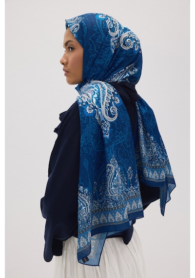 Mirsoy Scarf Elisa Pamuk Etnik Desen Şal Lacivert