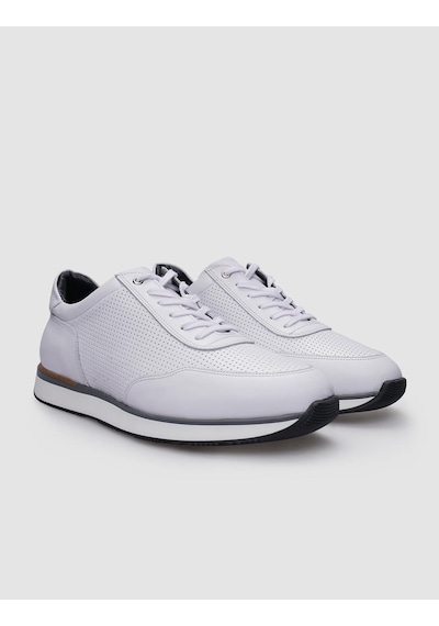 Cabani %100 Hakiki Deri Beyaz Bağcıklı Erkek Sneaker Beyaz