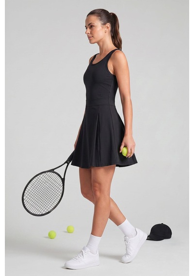 TOMMYLIFE Siyah İçi Taytlı Kadın Tenis Elbise - 97320