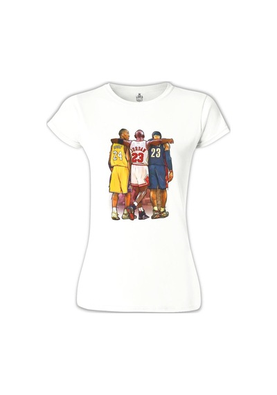 Basketball - Jordan & James & Bryant Beyaz Kadın Tshirt 001