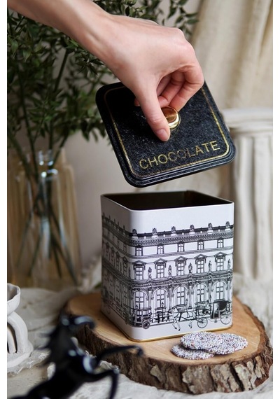 -er023-1j City Chocolate Desenli Kare Metal Saklama Kabı 12x12 Cm City Chocolate