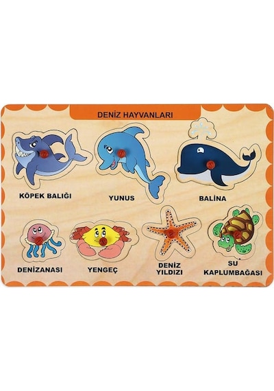 Deniz Hayvanları Ahşap Tutmalı Yapboz 8 Parça