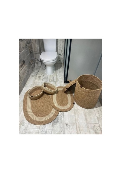 Jüt,hasır,5 Lı,banyo Paspas Takımı,bohem Tarzı Banyo Takımı,iskandinav Paspas/sepet Hasır Krem Hasır Krem