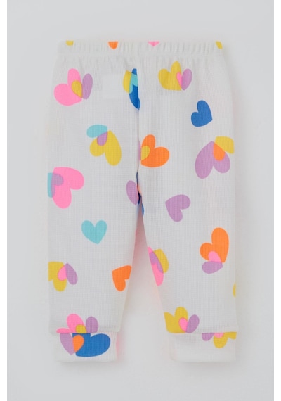 Breeze Kız Bebek Pijama Takımı Omuzdan Patlı Renkli Kalp Desenli 4 Ay-1 Yaş, Beyaz Beyaz