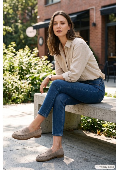 Gönderir Kadın Kum Süet Hakiki Deri Comfort Loafer Ddza86037182