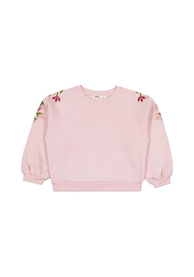 Civil Girls Omuzu Çiçek Nakışlı 6-9 Yaş Sweatshirt Açık Gülkurusu