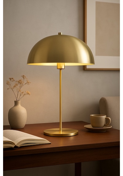 Modern Tasarım Mars Abajur Dekoratif Masa Lambası Eskitme Gold Sarı Metal Gövde Gold