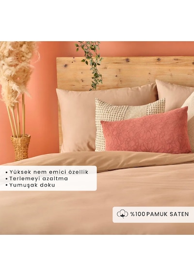 Bella Maison %100 Pamuk Saten Supreme Basic Çift Kişilik Nevresim Seti Vizon 200 x 220 CM Vizon