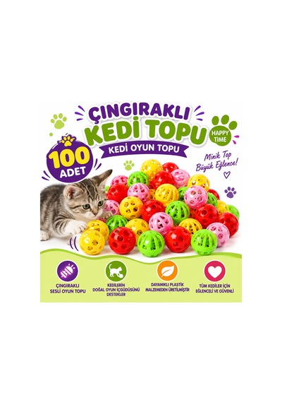 Petzoom 100& 39 Lü Çıngıraklı Kedi Topu Kedi Oyuncağı Renkli Sesli Oyun Topu Seti