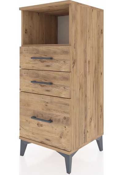 Hyperion Komodin Tek Raflı 3 Çekmeceli 44x44x106 Çam-çam Çam