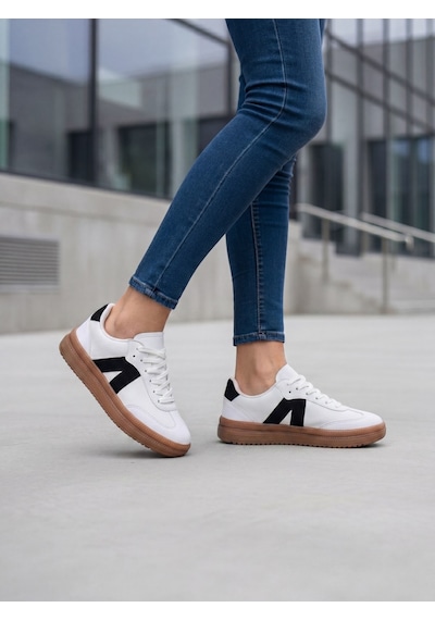 Kadın Sneaker Yüksek Taban Ortopedik Bağcıklı Spor Ayakkabı Retro Beyaz-011