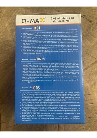 Q-max Şarjlı Kamp Lambası Şarjlı Gemi Lambası Işık Ayarlı Lamba 34 Led 3.7v 18saat