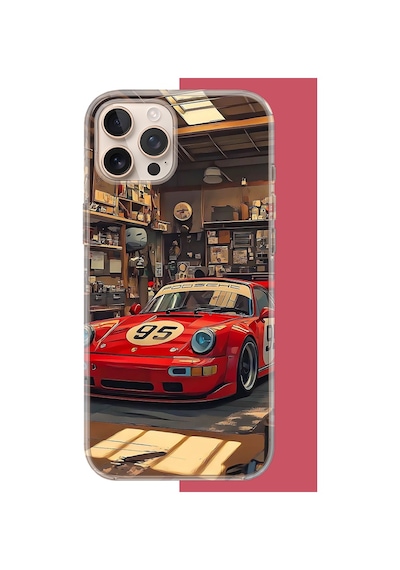 İphone 16 Pro Max Uyumlu Kırmızı Porsche Uv Baskılı Silikon Kılıf Renkli