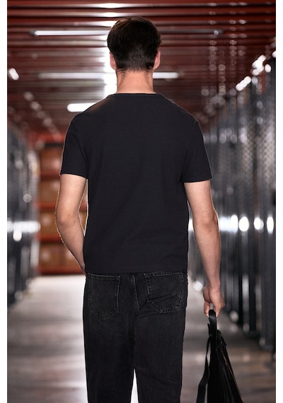 Grimelange Grımelange Calpen %100 Organik Pamuklu Yakası Düğmeli Regular Fit Siyah T-shirt