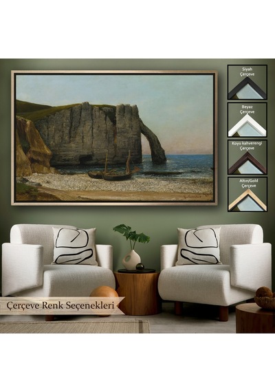 Ahşap Çerçeveli Gustave Courbet - Etretat Kayalıkları Tablosu-7073