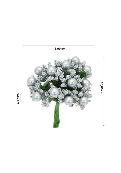 Yapay Çiçek, 12 Adetli Tomurcuk Cipso Demeti -  10 cm, Gümüş