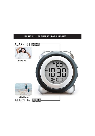 Upway Led Işıklı Yüksek Zil Sesli Dijital Masa Saati Zaman Tarih Çift Alarm