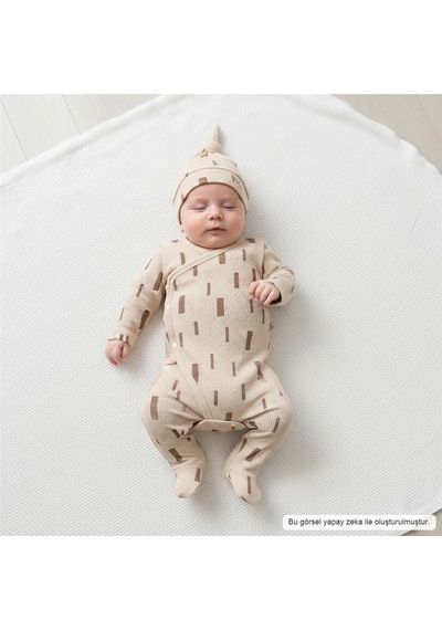 Ürünya Unisex Bebek Şapkalı 3'lü Takım Krem