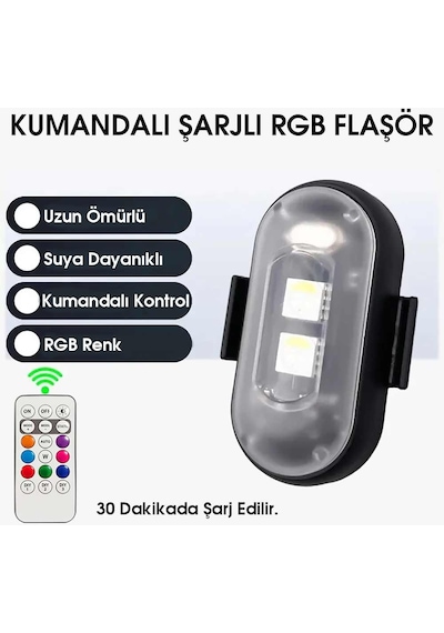 Kumandalı Şarjlı Çift Rgb Led Flaşör