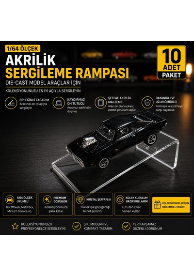 1/64 Diecast Araba Sergileme Rampası Şeffaf Pleksi Stand Hotwhe Elsuyumlu Matchbox Uyumlu