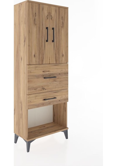 Arges Dolap 3 Raflı 2 Çekmeceli 2 Kapaklı 60x30x163 Çam-çam Çam