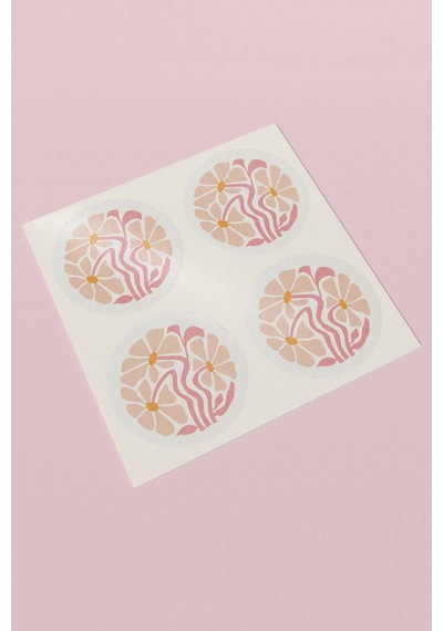 Retro Çiçek Desenli Kargo Paketleme Sticker 3x3cm St2109 Çok Renkli
