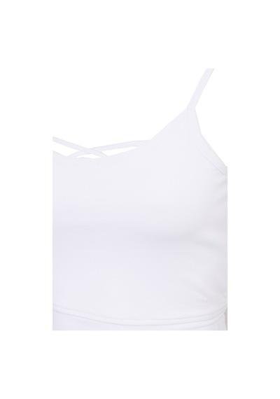 Tudors Kadın Slim Fit Dar Kesim Pamuklu İnce Askılı Beyaz Crop Atlet-51095