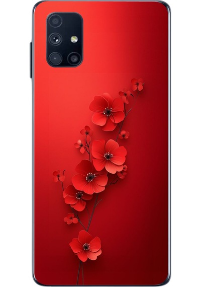 Samsung Galaxy M51 Uyumlu Kırmızı Kardelenler Baskılı Silikon Kılıf Renkli