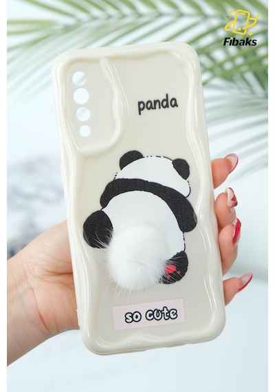 Fibaks Galaxy A50/a30s Uyumlu Kılıf Tasarımlı Desenli Kamera Korumalı Panda Beyaz Püsküllü Silikon Kapak