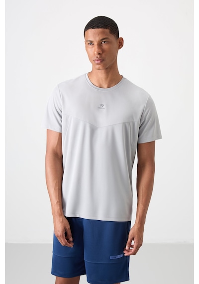 Tommy Life Gri Polyester Nefes Alan Dokulu İnce Esnek Standart Fit Erkek Performans T-shirt - 88391 Gri