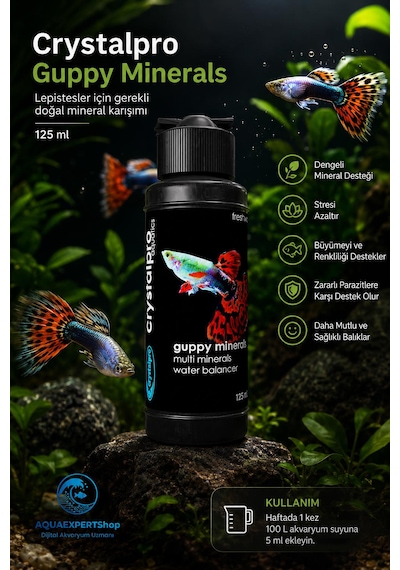 Crystalpro Guppy Fish Minerals- Lepistes Balıkları İçin Gerekli Doğal Karışım. 125 Ml