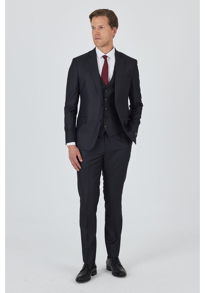 İmza Düz Filafil Mono Yaka Tam Astar Yelekli 6 Drop Slim Fit Takım Elbise 1001250171 Koyu Antrasit İmza Düz Filafil Mono Yaka Tam Astar Yelekli 6 Drop Slim Fit Takım Elbise 1001250171 Koyu Antrasit