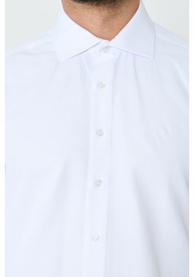 White Stone Beyaz Mikro Çizgili Dynamic Fit Erkek Uzun Kollu Gömlek Beyaz-02
