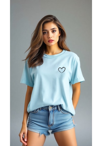 Uyguntarz Hearts Baskılı Tasarım Tshirt Bebe Mavisi